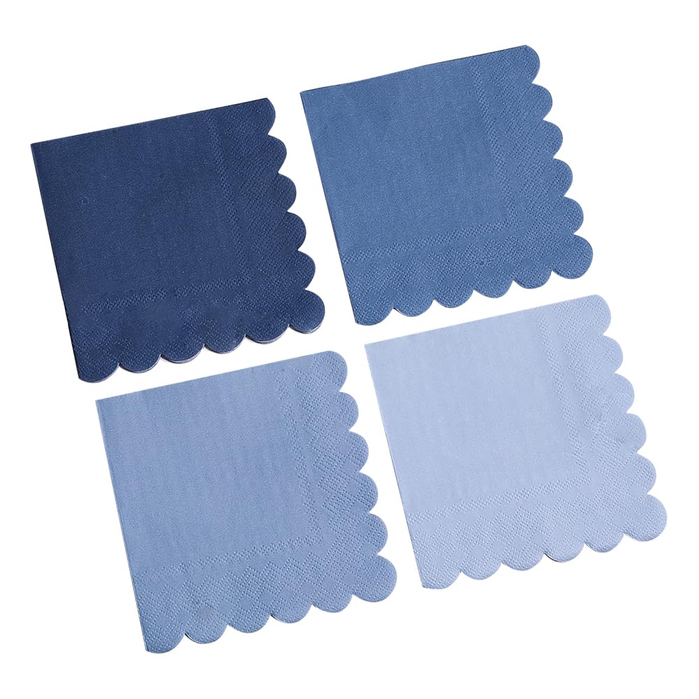 JIHUOO 100 Pcs Dusty Blue Party Napkins Gradient Blue Cocktail Napkins Scalloped Dinner Napkins Baby Shower Beverage Napkins Wedding Anniversary Reception Napkins Decorative Paper Luncheon Napkins