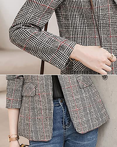 Womens Plaid Blazer Classic Notch Lapel Button Long Sleeve Slim Checker Jacket Outwear4
