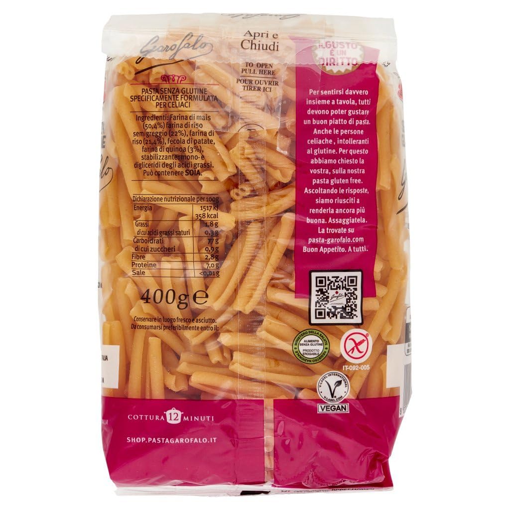 Italian Gourmet Casarecce Pasta Senza Glutine glutenfrei 20 x 400g | Mais-Reis Rezeptur, formato corto rigato per sughi, ohne Weizen, Gesamtnettogewicht 8 kg + Kostenlos Polpa 400g
