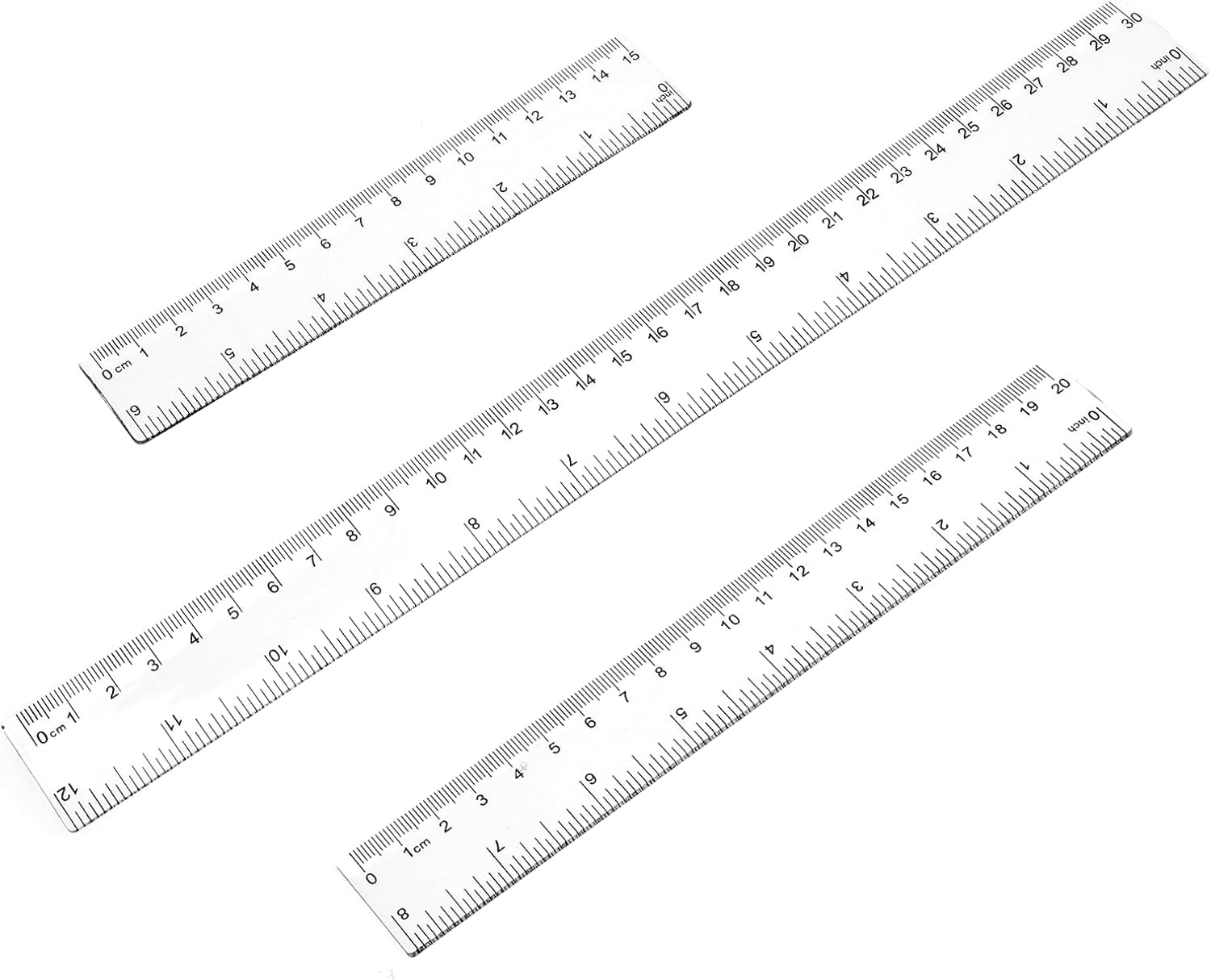 Transparent Plastic Ruler Set 15Cm 20Cm 30Cm, Pack Of 3