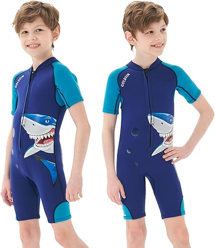 Miniatura 8 de Goldfin - Traje de neopreno para niños, 2 mm y 3 mm, con cremallera frontal, para niños pequeños, mantiene el calor para deportes acuáticos, surf