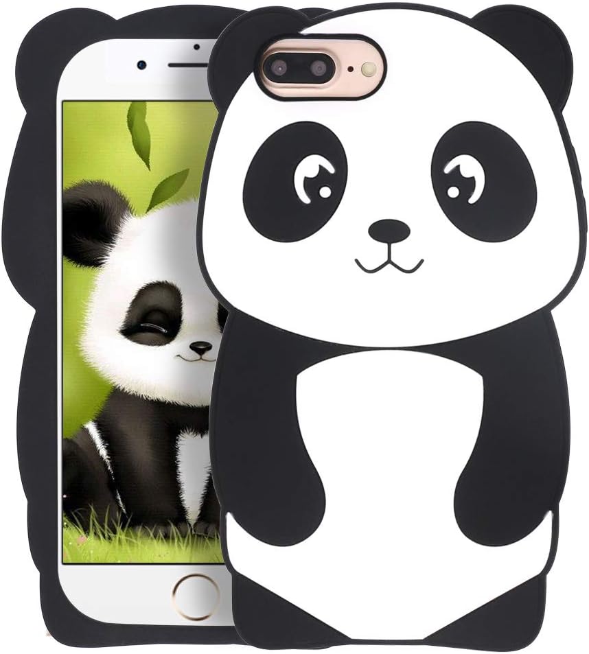 Cute iPhone 7 Plus Case, iPhone 8 Plus Case, iPhone 6 Plus Case, iPhone 6s Plus Case, Panda Funny 3D Cartoon Animals Shaped Soft Silicone Full Protection Shockproof Case Cover