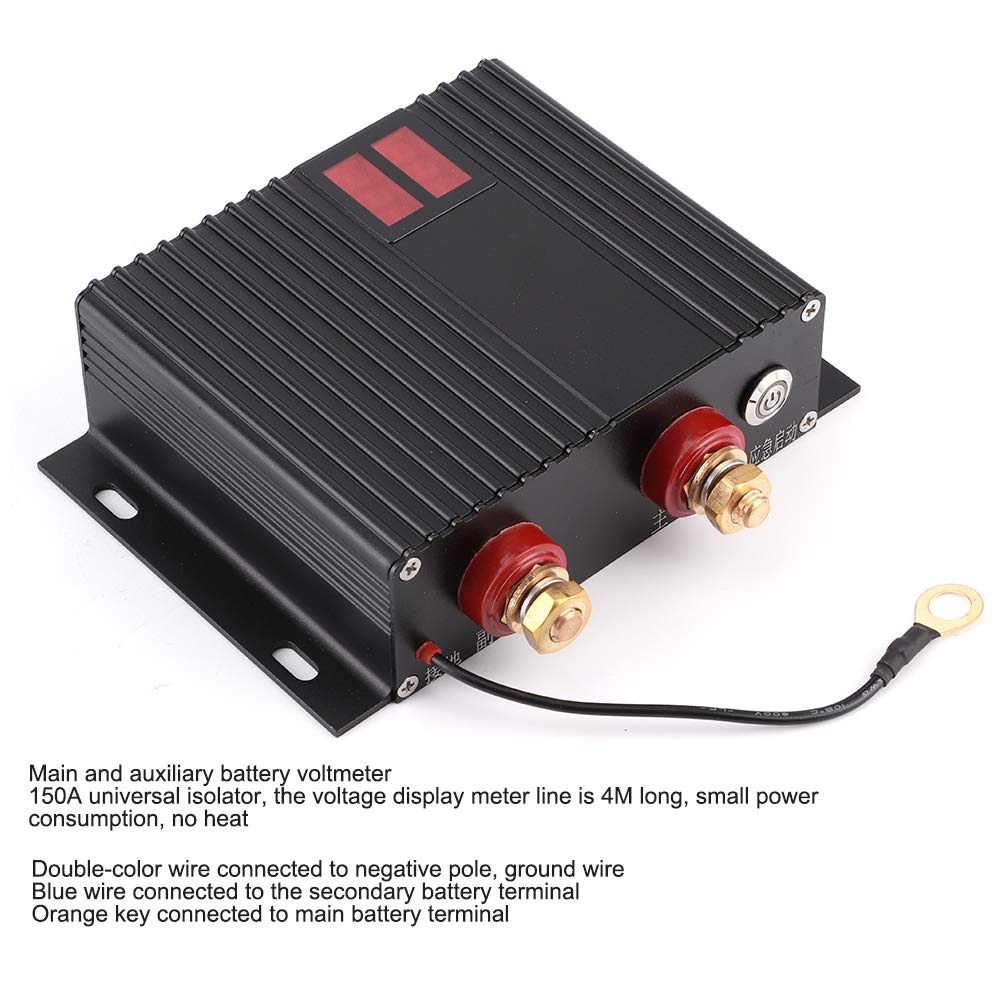 Aislador de batería dual 150 A 12 V 24 V Relé inteligente sensible al voltaje, administrador de batería dual con indicador LED para automóviles, vehículos recreativos,