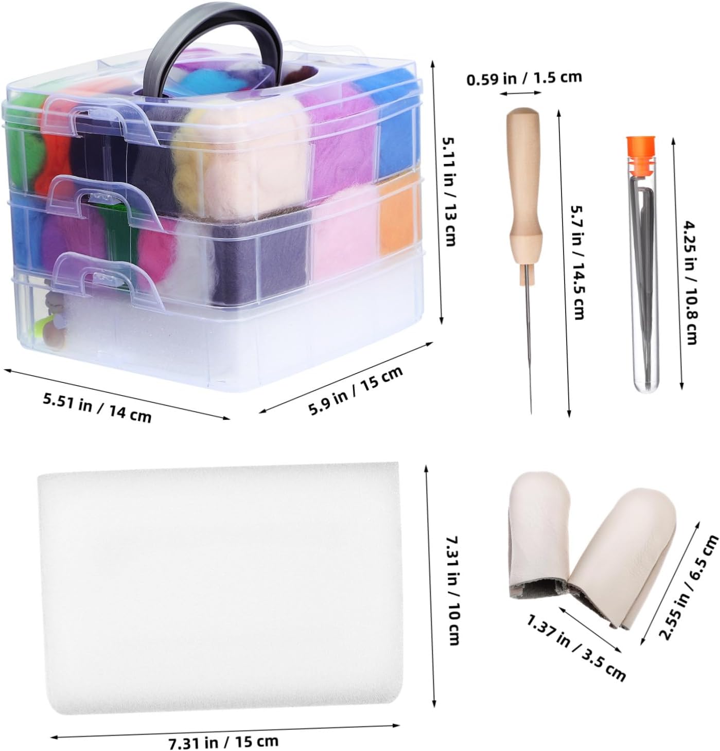 Veemoon 1set Wool Felting Kit for Adults Colors of Wool Needle Tools and Three-Layer Storage Box for Creative Projects and Beginners