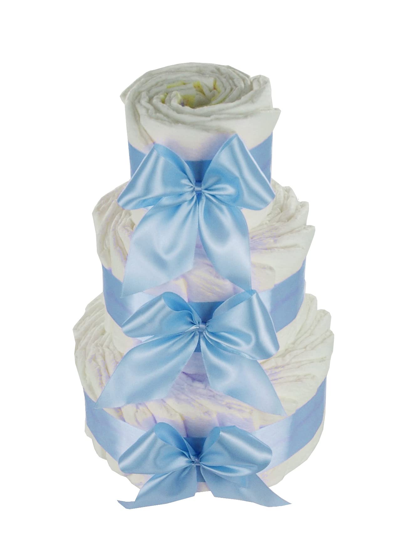 Torta per pannolini fai da te, idea regalo per la nascita per ragazze (3 piani, blu)