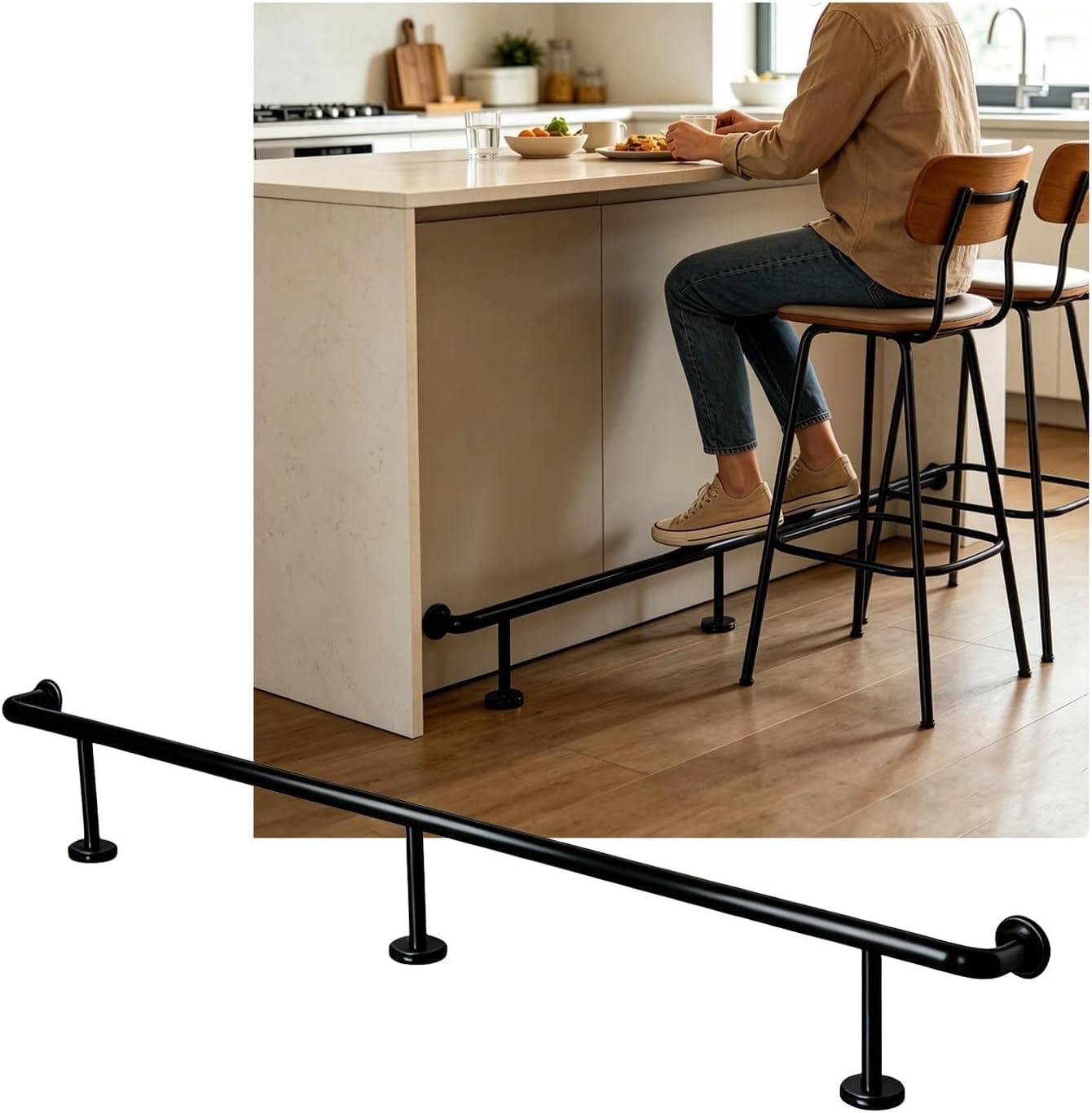 Epano Schwarz Lxxw Bar Foot Rail Bar Foot Rail Kit, 3.28~16.4Ft Rails Stainless Steel Feet For Restaurant Library Reception Desk(,2.0M/6.56Ft)
