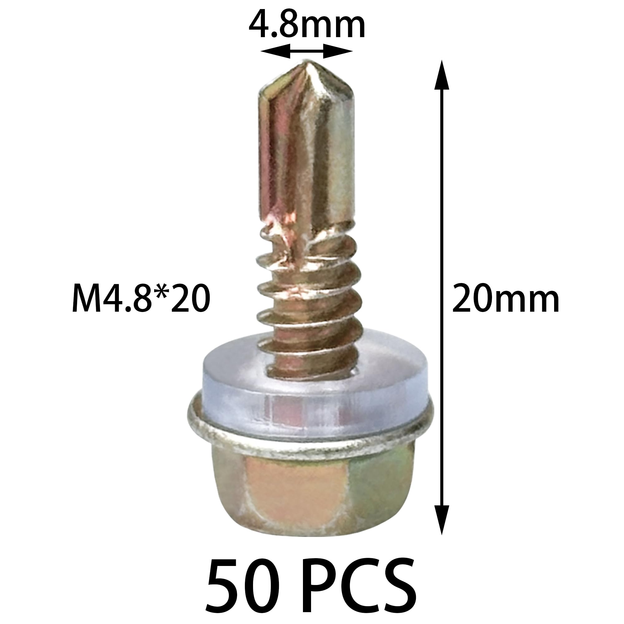 50 PCS Hexagon Self Tapping Self Drilling Screws with Pads for Metal Wooden & Plastic Sheets (M4.8 * 20mm) - Image 2
