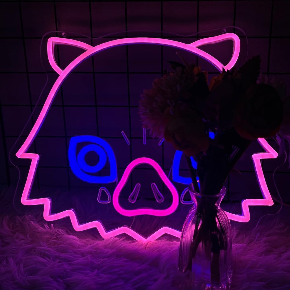 Anime Neon Sign for Wall Decor, 14.1 x 11.8 Inches, Demon LED Lights with USB Powered, Dimmable LED Neon Light for Bedroom, Game Room, Otaku Decor