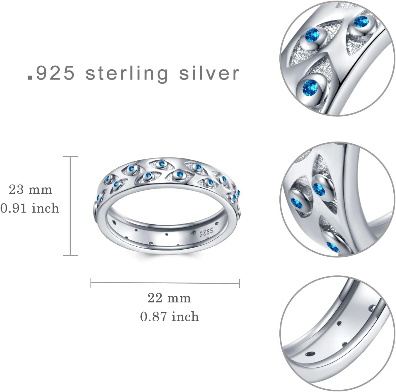 TYSO Evil Eye Ring 925 Sterling Silver Blue Evil Eye Ring Third Eye Ring Lucky Eye Ring Jewelry Gift for Women(9) - Image 4