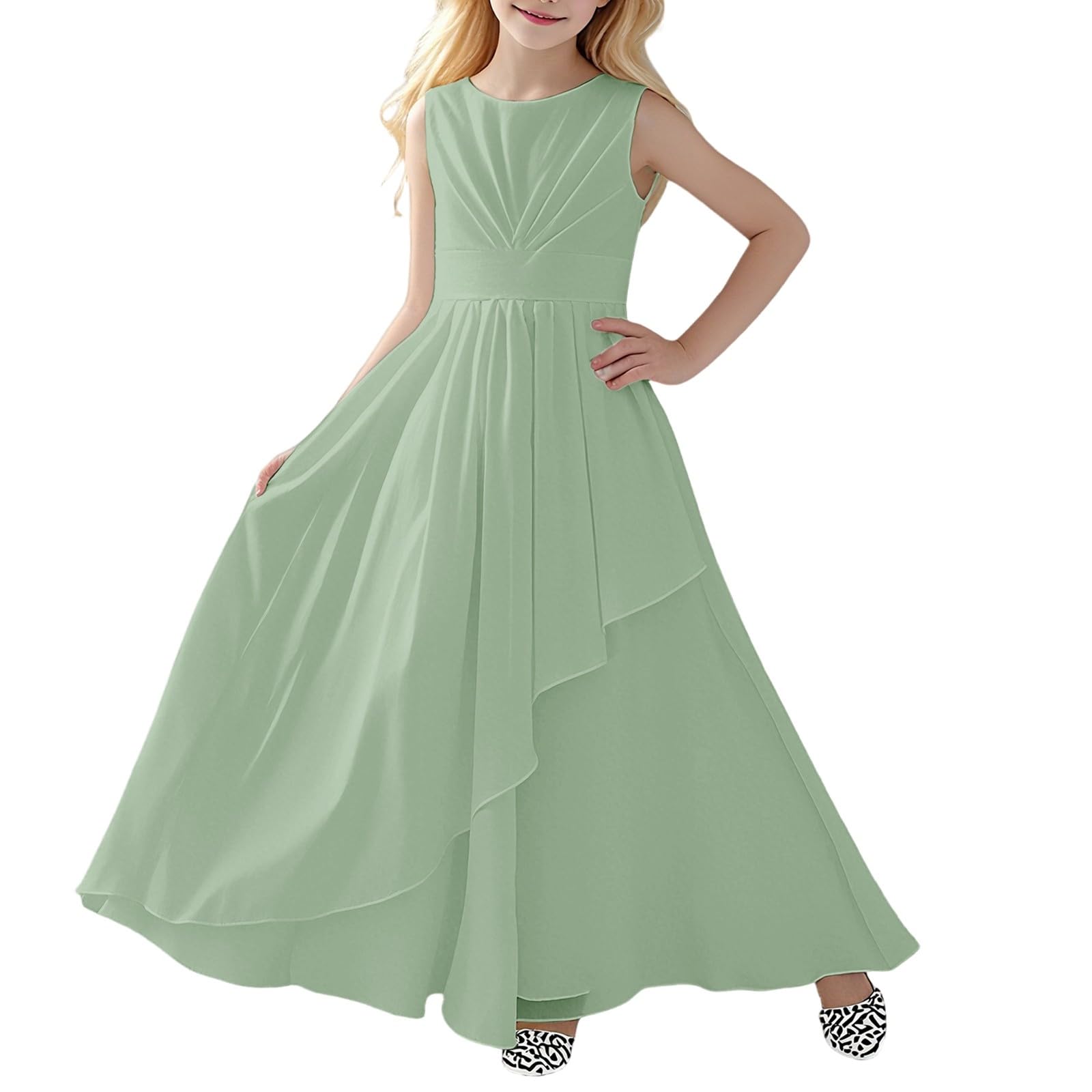 Generisch Abito da bambina, elegante, senza maniche, con scollo rotondo, per esibizioni, matrimoni, eventi all'aperto, perfetto per