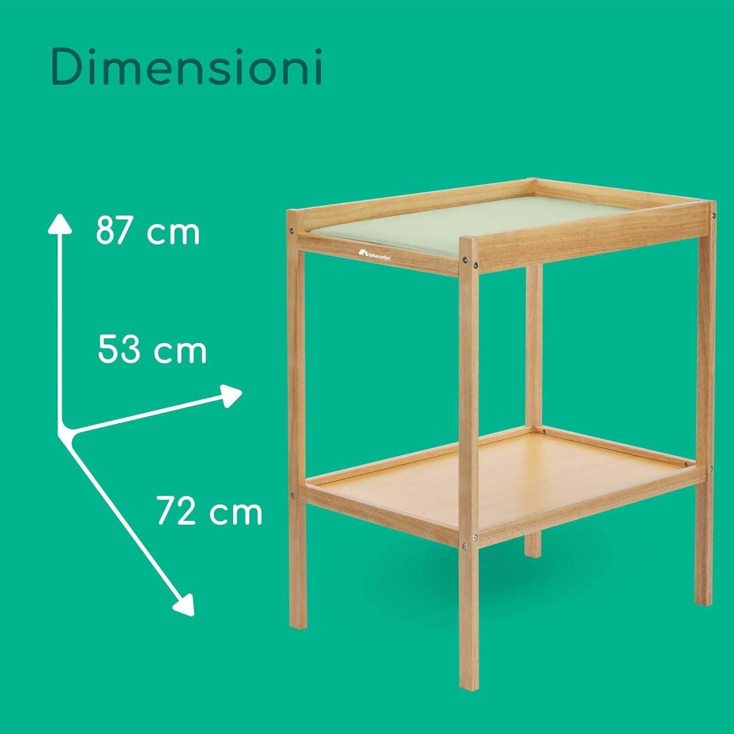 Bebeconfort Daisy, Fasciatoio Neonato, 0-12 mesi (11 kg), Materassino fasciatoio Impermeabile incluso, Facile da pulire, Sicuro, Ripiano Porta Oggetti, Facile da montare, Legno naturale