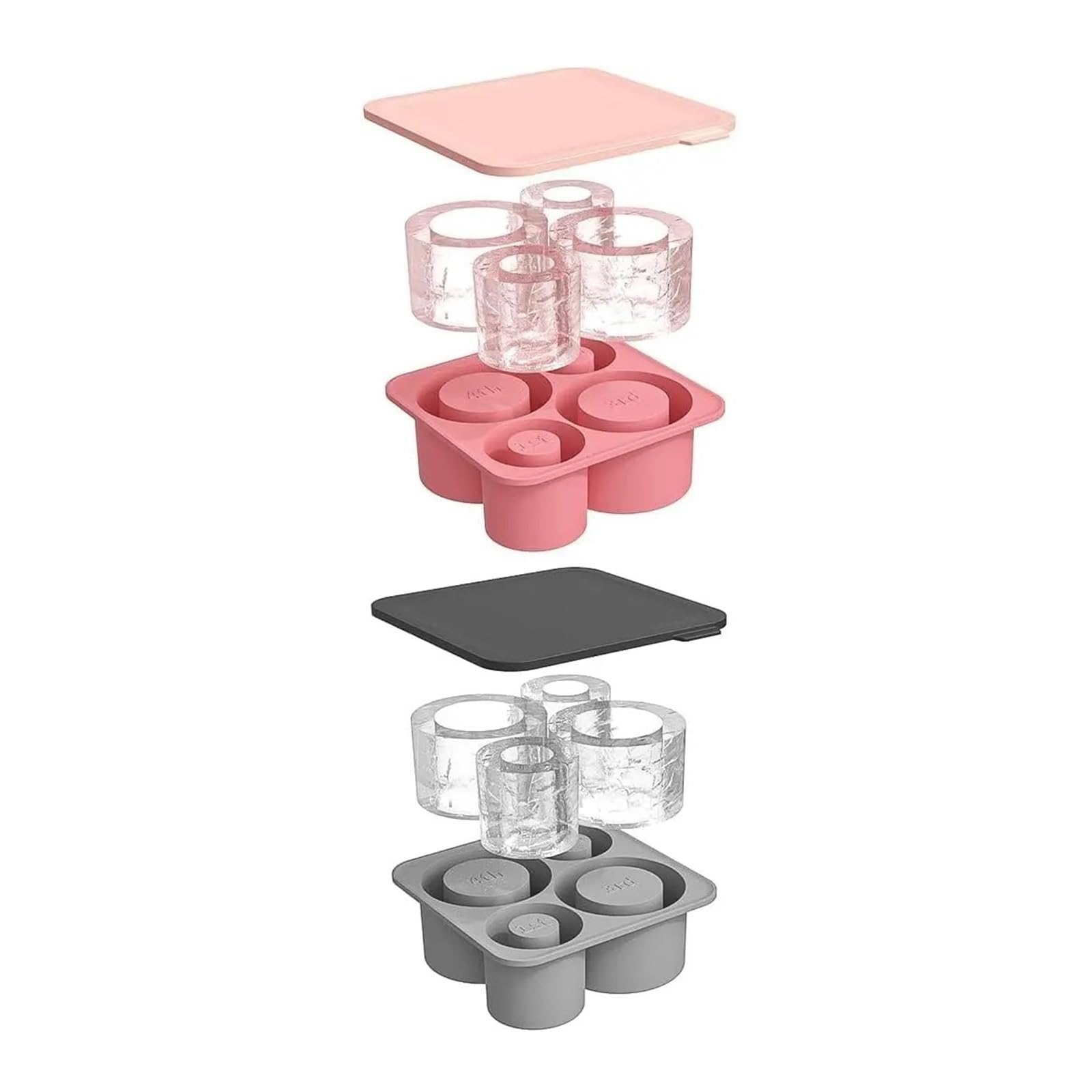 Eiswürfelform for Trinkbecher, Silikon-Zylinderhersteller mit Deckel for 20 Unzen, 30, 40(Pink and Gray)