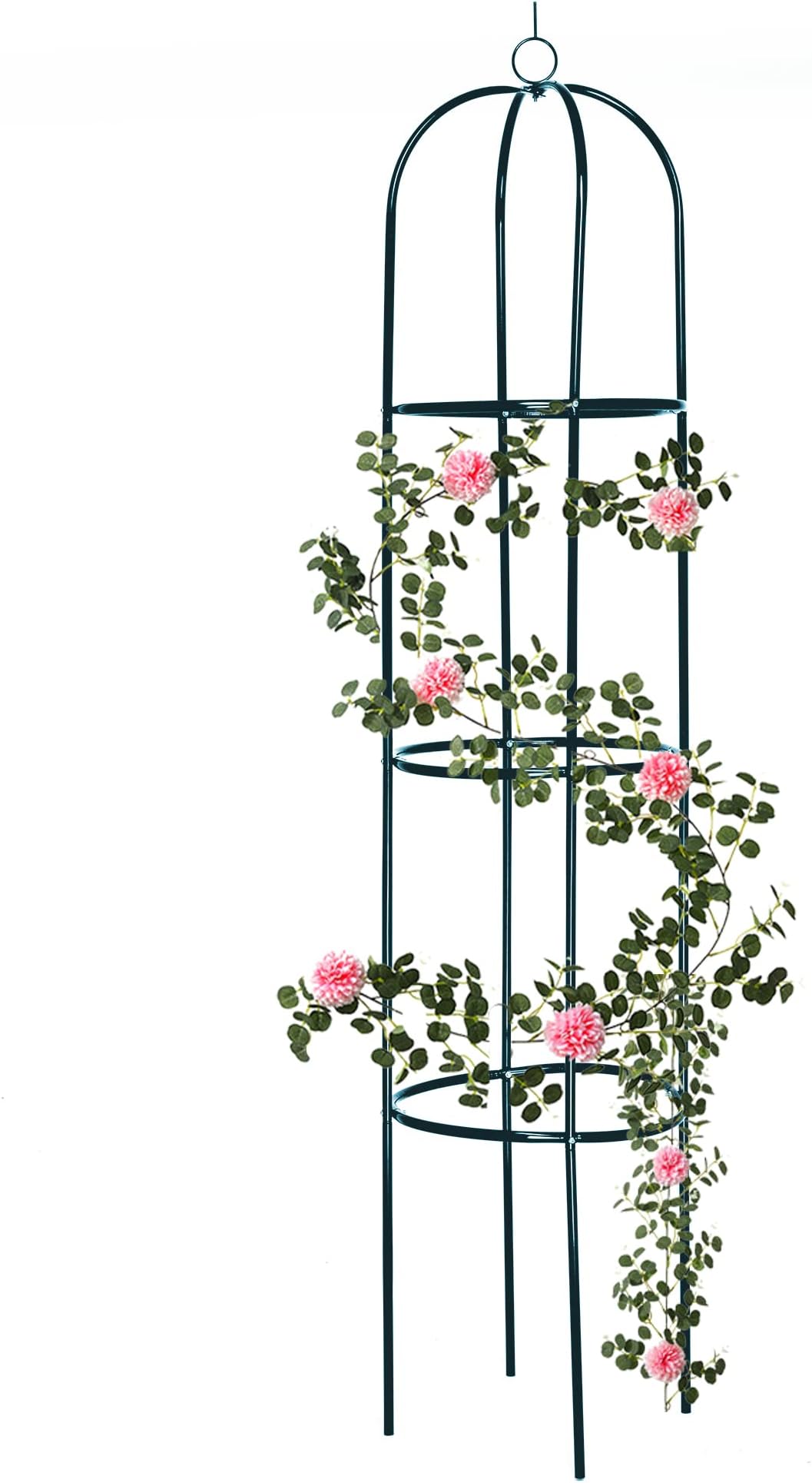 Ram® Large 2M Green Metal Garden Obelisk Heavy Duty Strong Tubular Plant Cage For Roses, Climbing Plants Support Structure Garden Decoration