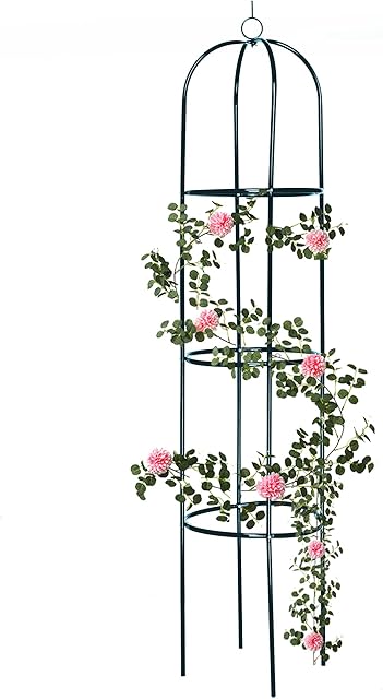 Ram® Large 2M Black Metal Garden Obelisk Heavy Duty Strong Tubular Plant Cage For Roses, Climbing Plants Support Structure Garden Decoration