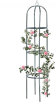 Ram  Large 2M Green Metal Garden Obelisk Heavy Duty Strong Tubular Plant Cage For Roses, Climbing Plants Support Structure Garden Decoration