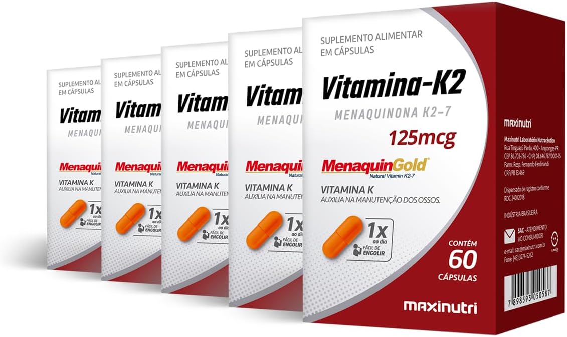 Kit 5 Vitamina K2 Menaquingold Maxinutri 60 Cápsulas