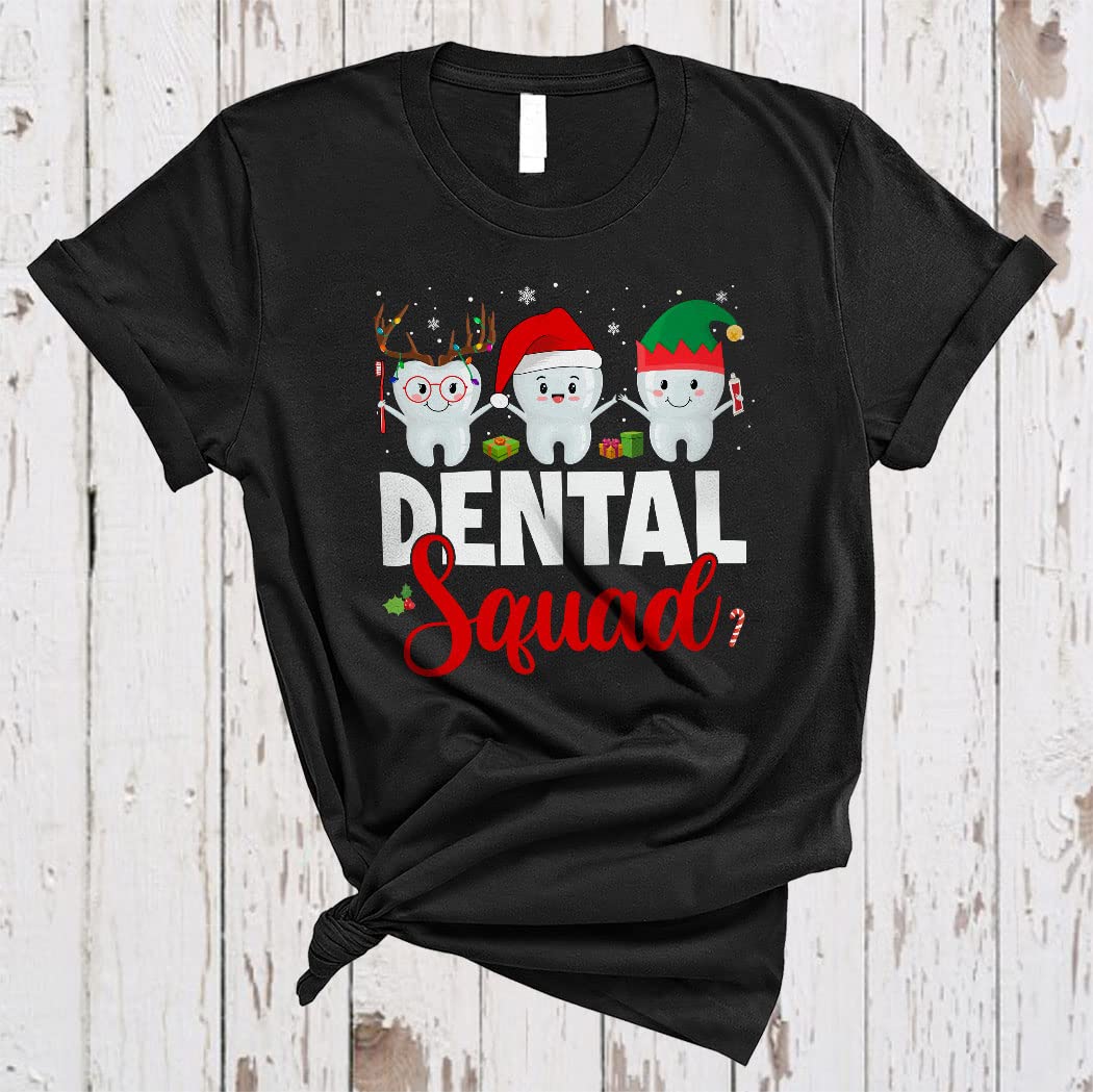 Dental Squad Funny Christmas Reindeer Santa ELF Tooth Dental Dentist Matching Group Gifts Unisex T-Shirt Black
