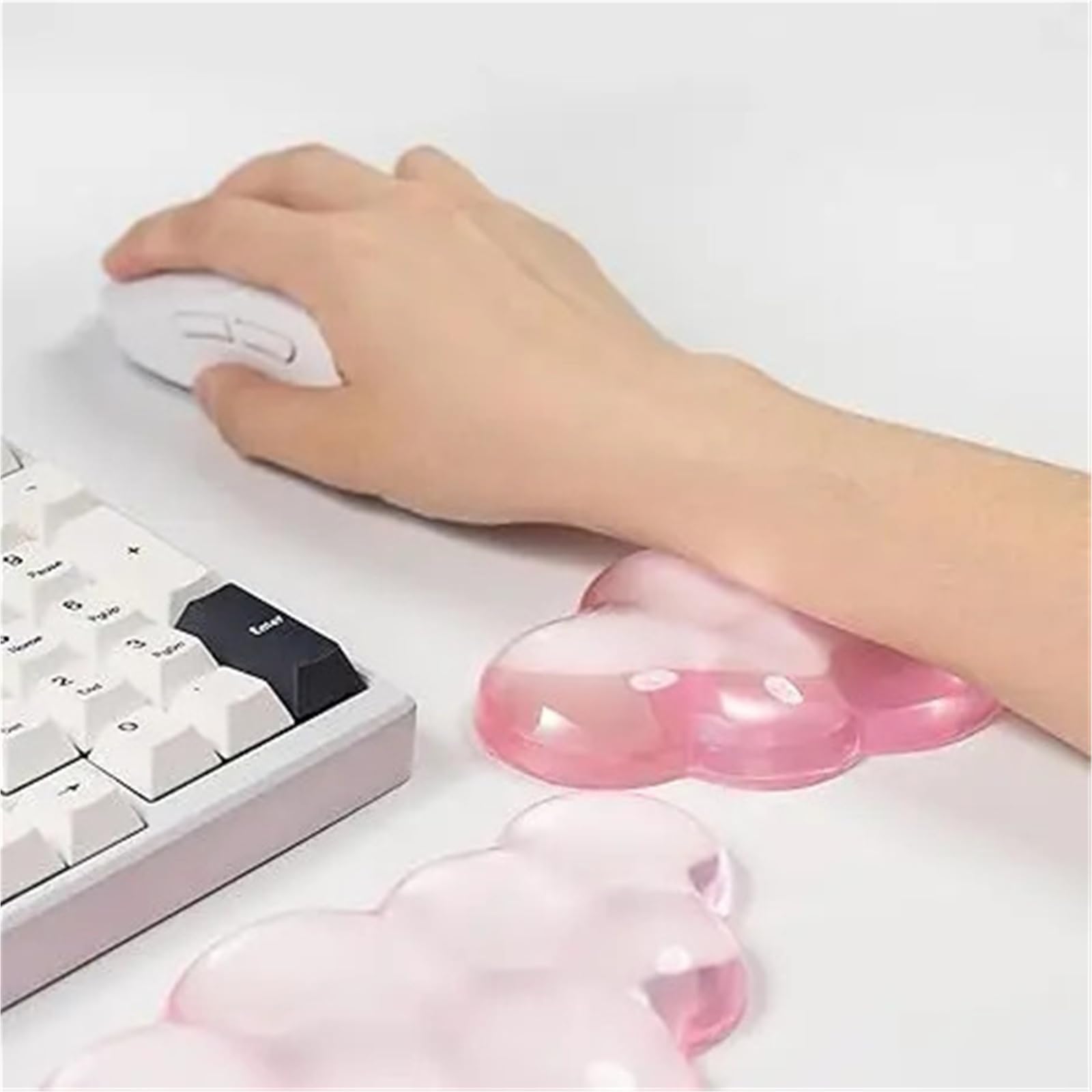 Tappetino Mouse Con Poggiapolsi Set poggiapolsi for tastiera e mouse Cloud | Simpatico bracciolo di supporto for scrivania da dattilografia(Long and Short pink)