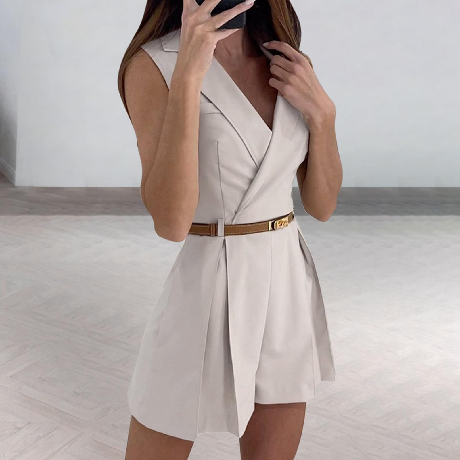 Tuta da donna elegante, senza maniche, estiva, senza maniche, tuta estiva