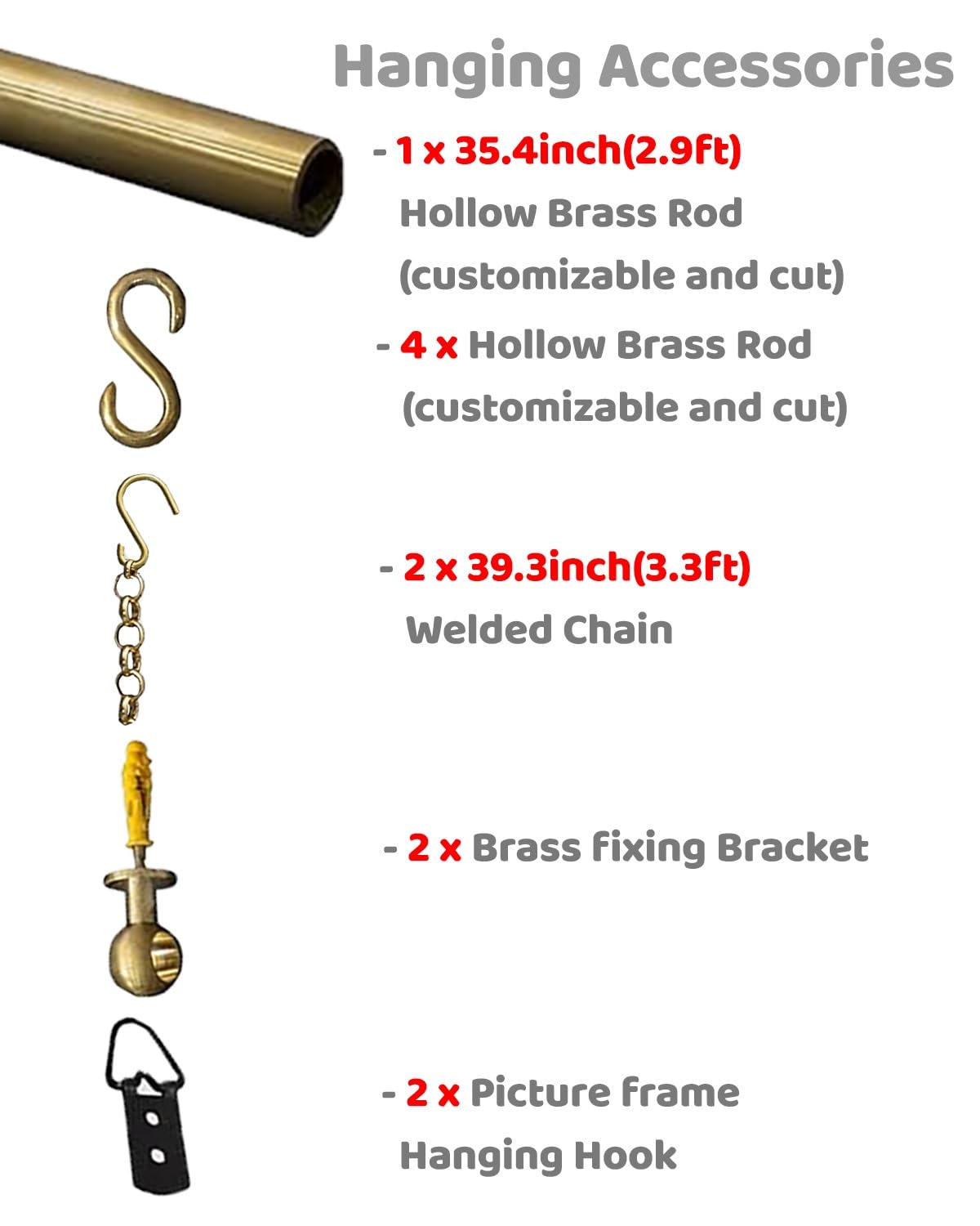Binario per Quadri Wall Brass Picture Hanging System for Art Gallery, Wall Mount Artwork Display for Kids Art, Decorative Adjustable Suspension Cable Kit Supports(35.4inch/2.9ft)