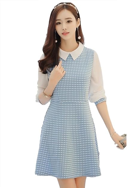 Amazon Co Jp フムフム Fumu Fumu 16 ワンピース シースルー 袖 水色 切替スリーブ ギンガムチェック 涼しげ 長袖 かわいい 清楚系 コーデ ワンピ スカート パーティー お呼ばれ 結婚式 二次会 ワンピ きれいめ エレガント ファッション 上品 レディース 春 夏