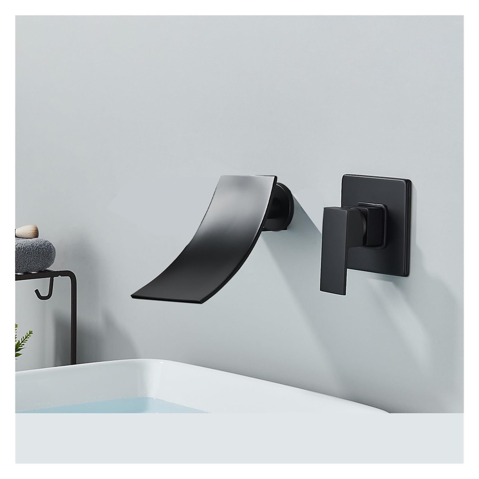 Robinet cascade mural noir mat mitigeur encastré eau chaude et froide pour lavabo de salle de bains