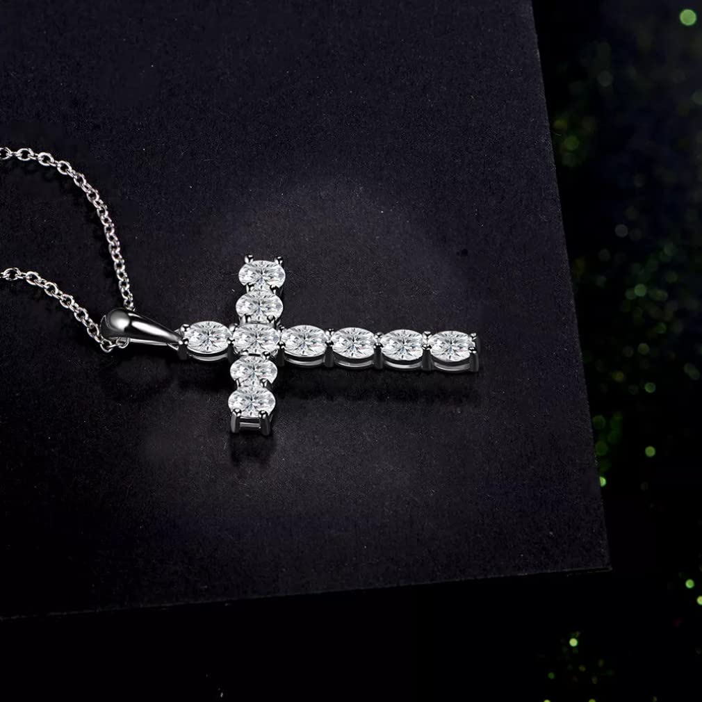 Colgantes Cruzados de moissanita de 4x3mm para Mujer, Collar de Plata de Ley 925 sólida para Compromiso, Regalos de Novia