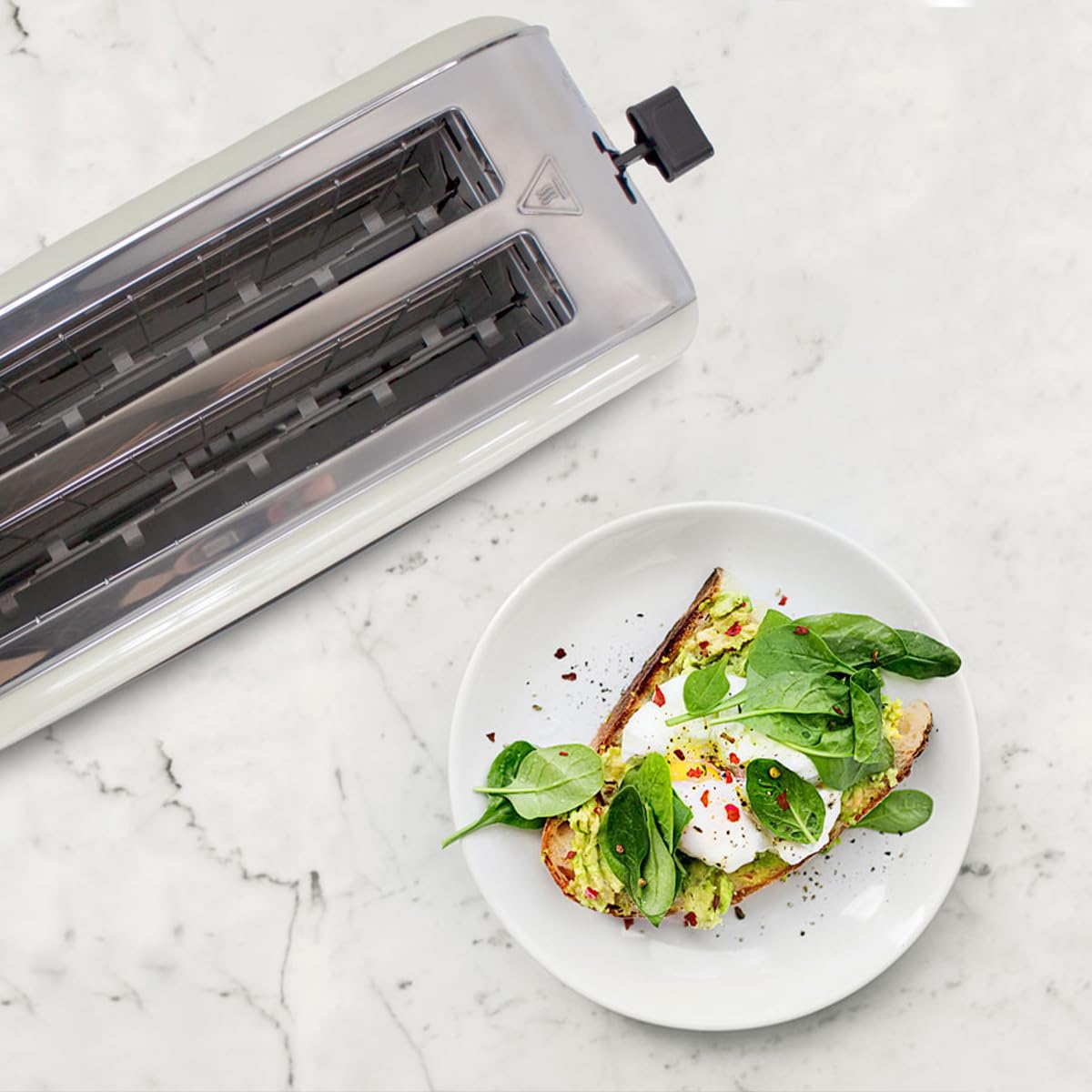 PRIXTON Tostadora Bianca Pro, Tostador con 2 Ranuras para 4 Tostadas, Potencia 1500 W, 7 Niveles de Tostado, Pantalla LCD con Temporizador, Función Descongelar, Recalentar, Acero Inoxidable