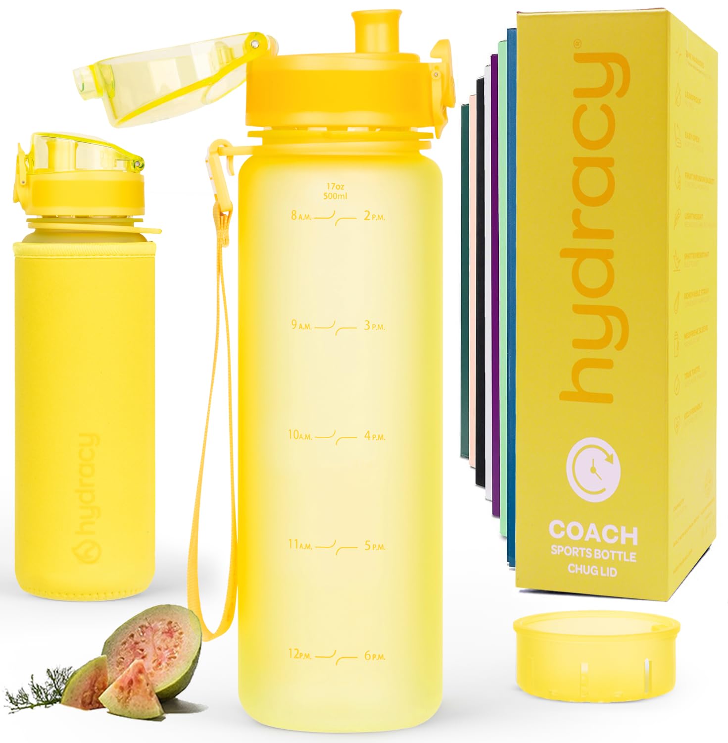 Hydracy Water Bottle with Time Marker - 500 mL BPA Free Water Bottle - Leak Proof & No Sweat Gym Bottle with Fruit Infuser Strainer - Ideal for Fitness or Sports & Outdoors