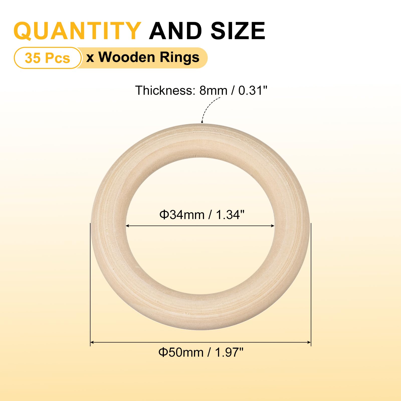 Sourcing Map Lot De 120 Anneaux En Bois Naturel Brut Lisse