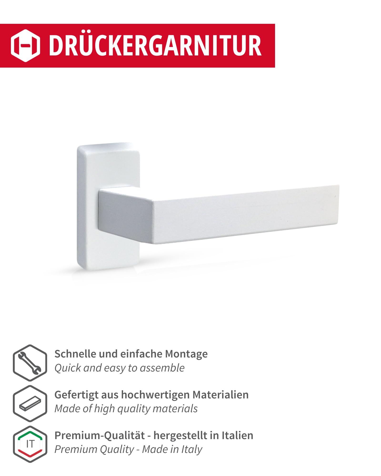 Gedotec Set di maniglie a leva per telaio stretto in alluminio | 1 set per porta Maniglia per porta ambiente su rosetta stretta | cilindro PZ | coppia di maniglie a leva bianche