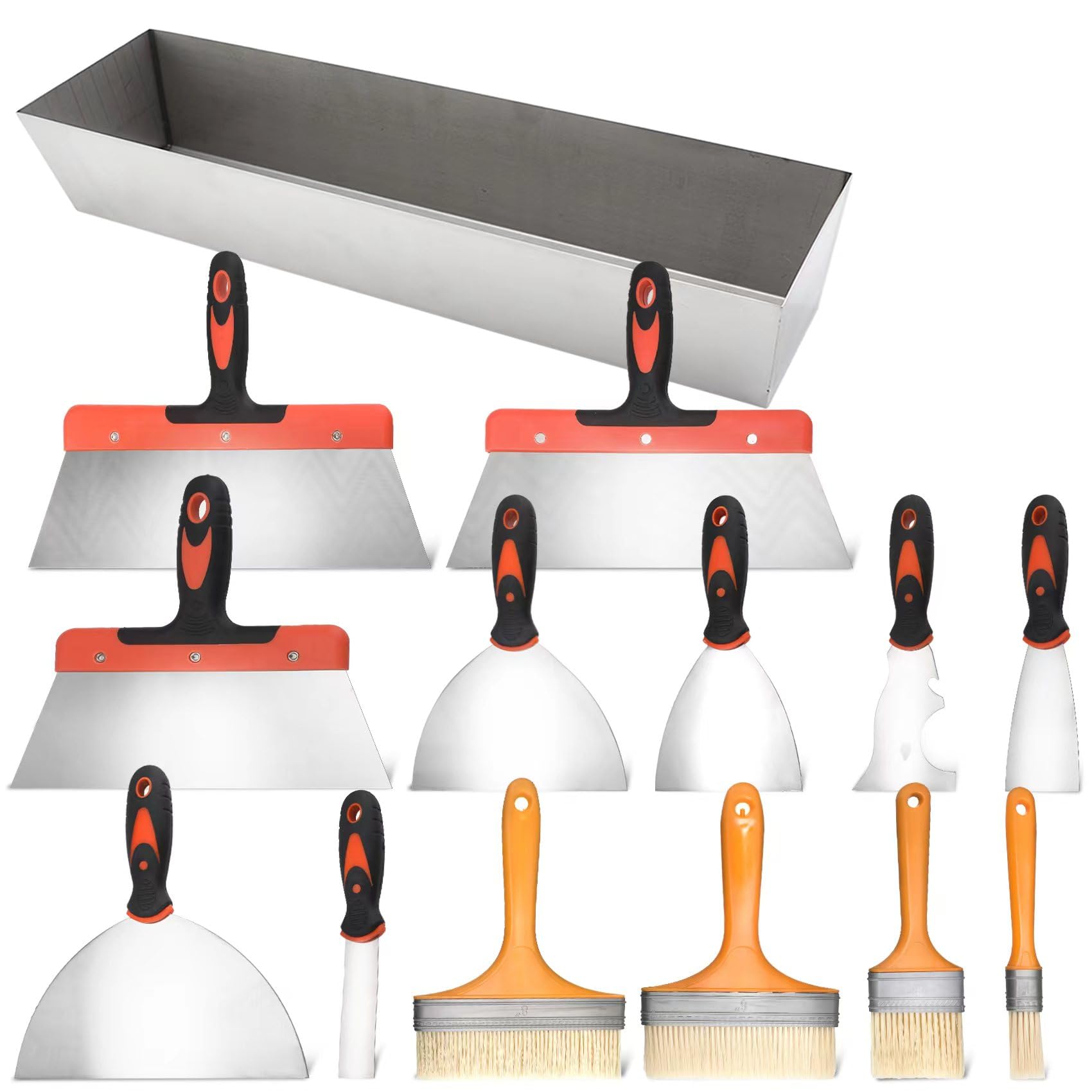 Putty Knife Set - 14Pcs Stainless Steel Paint Scraper Tools, Drywall Knife Set for Removing Wallpaper, Repairing Drywall, Applying Putty, Taping,