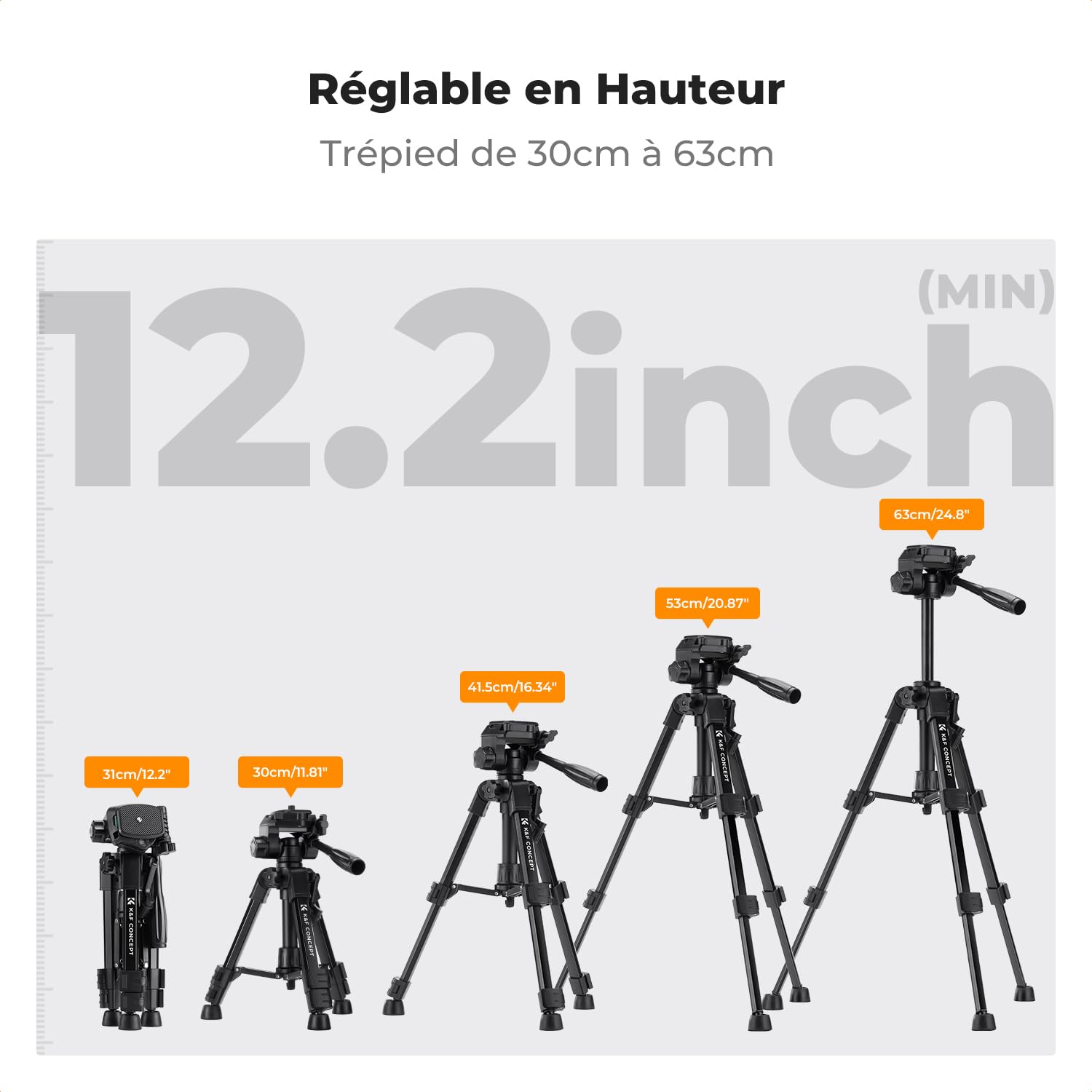 K&F CONCEPT Mini trépied de Bureau pour Appareil Photo, trépied de Table en Aluminium de 63,5 cm avec télécommande, Petit trépied Portable pour appareils Photo Reflex numériques, caméscope, téléphone