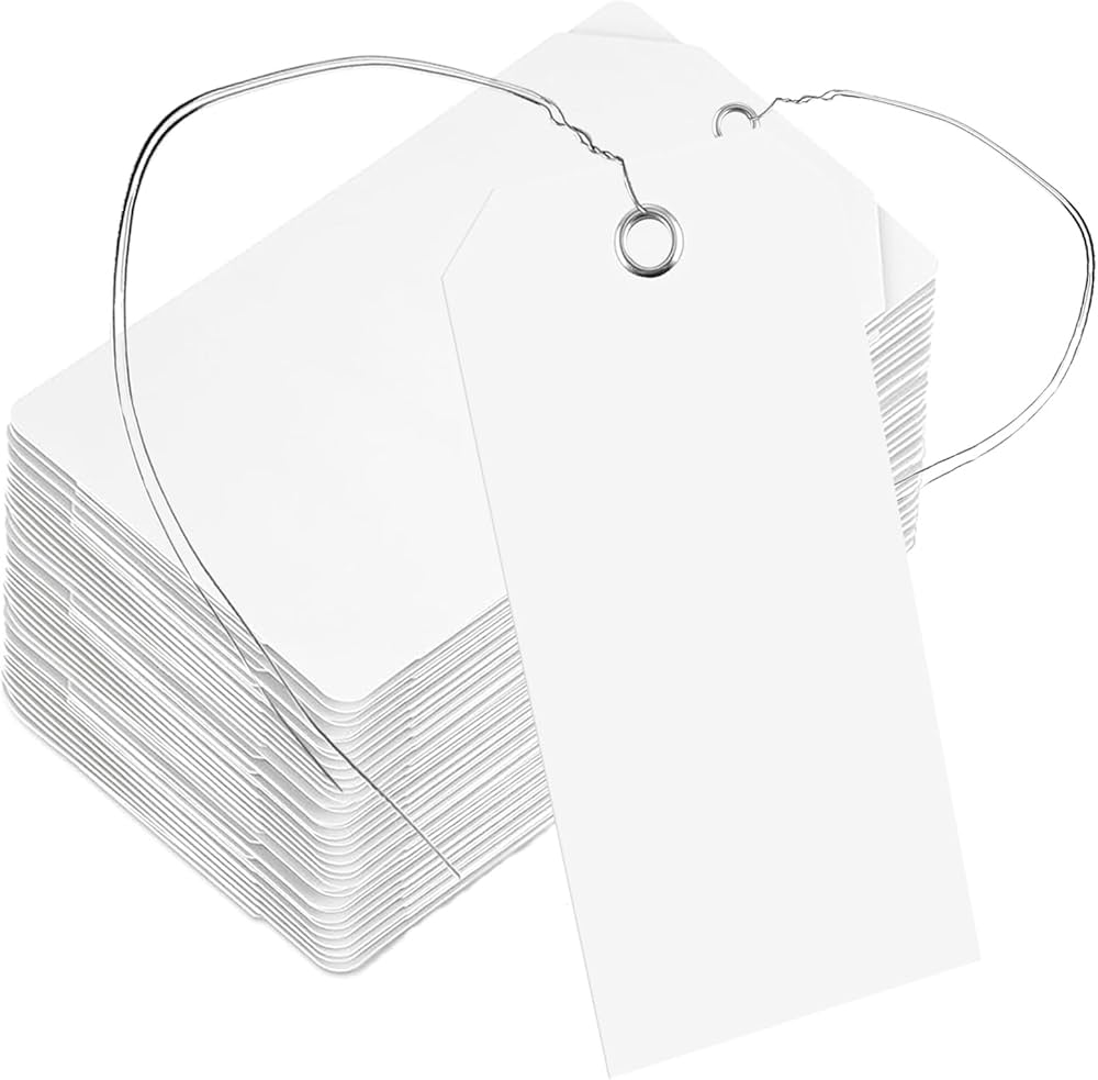 Amazon | 配送タグ 200個 ホワイト 吊り下げタグ 穴と金属ワイヤー付き