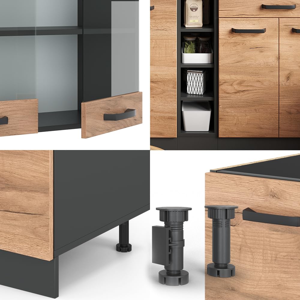 Vicco Cucina completa R-Line, Rovere dorato/antracite, 160 cm senza piano di lavoro, adatto per l'espansione individuale con moduli aggiuntivi