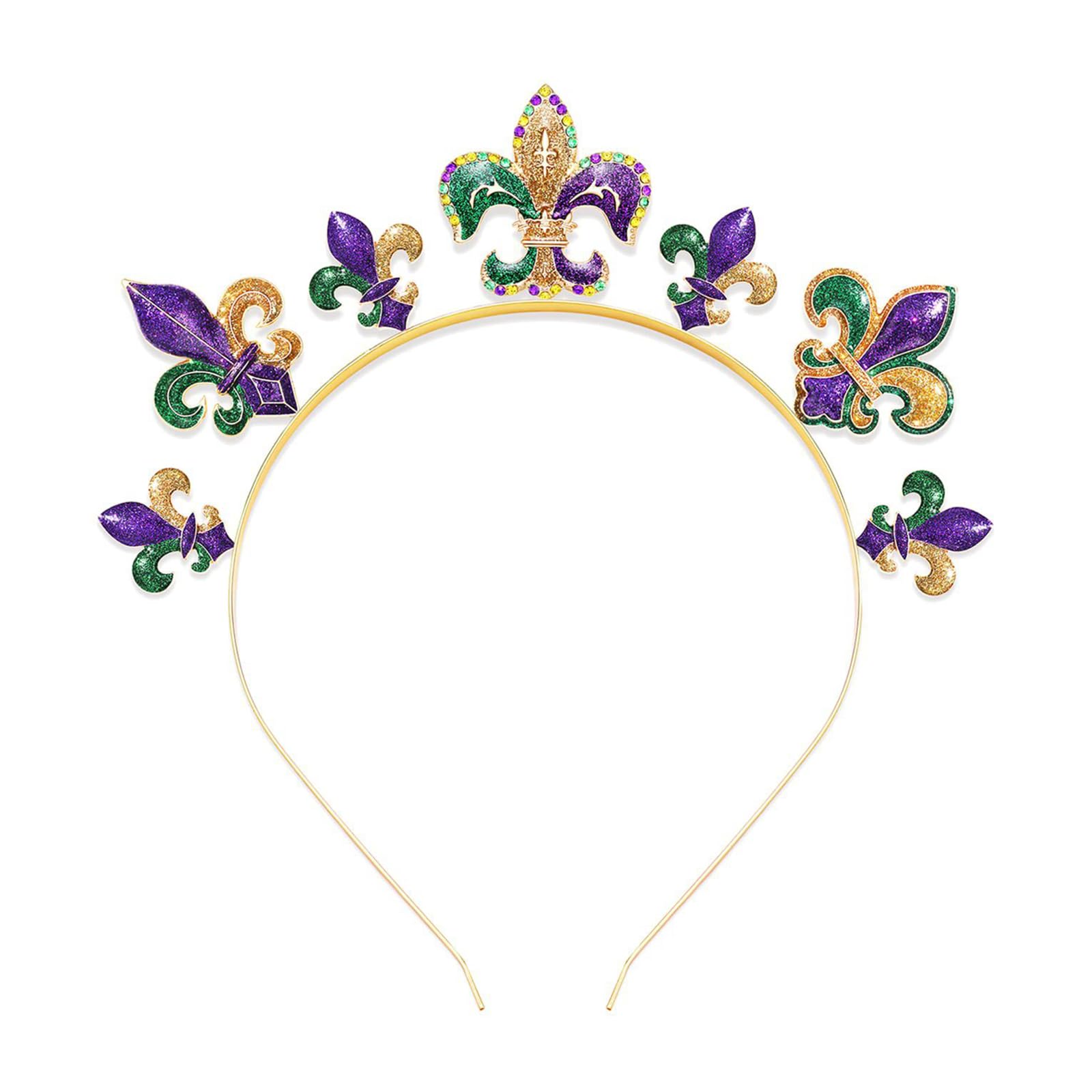JDRGJTH Mardi Gras Headband,Mardi Gras Accessories,Glitter Carnival Headbands for Women,Fleur De Lis Hairband for Holiday Party Hair Hoop Accessories
