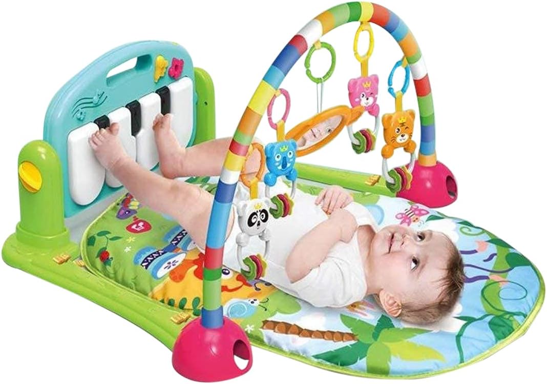 Longmire Baby Play Mat Gym&Fitness Rack with Hanging Rattles Lights&Musical Keyboard Mat Piano Toys for Babies (Baby Gym Piano),Multicolor