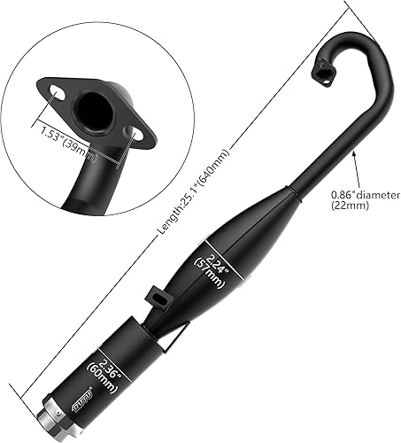 Miniatura 2 de Tubo de escape de silenciador de 2 tiempos con cámara de expansión, diseño en ángulo con junta de tubo, compatible con bicicletas de bolsillo CAG