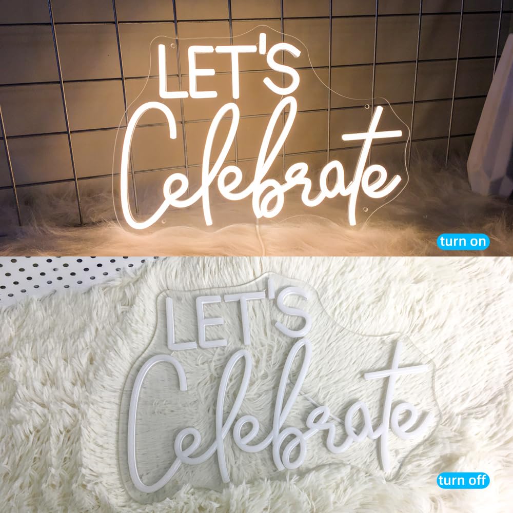 Let's Celebrate Neonschild, warmweiße LED-Neonlichter für Wanddekoration, USB-betriebene Neonschilder für Wohnzimmer, Esszimmer, Thanksgiving und Party-Dekorationen (38,1 x 26,9 cm)