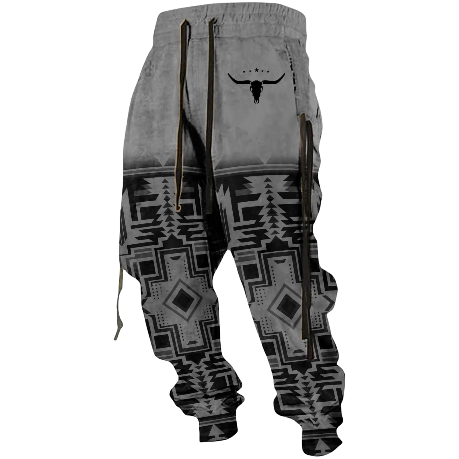 LOAIHA Mens Beige Aztec Cowboy Graphic Sweatpants - Casual Workout Trousers - Small S