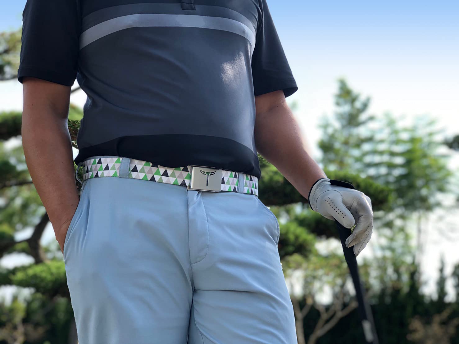 Teeoff Printed Webbing Belt Reversible Metal Buckle (Green with new buckle, 47.2