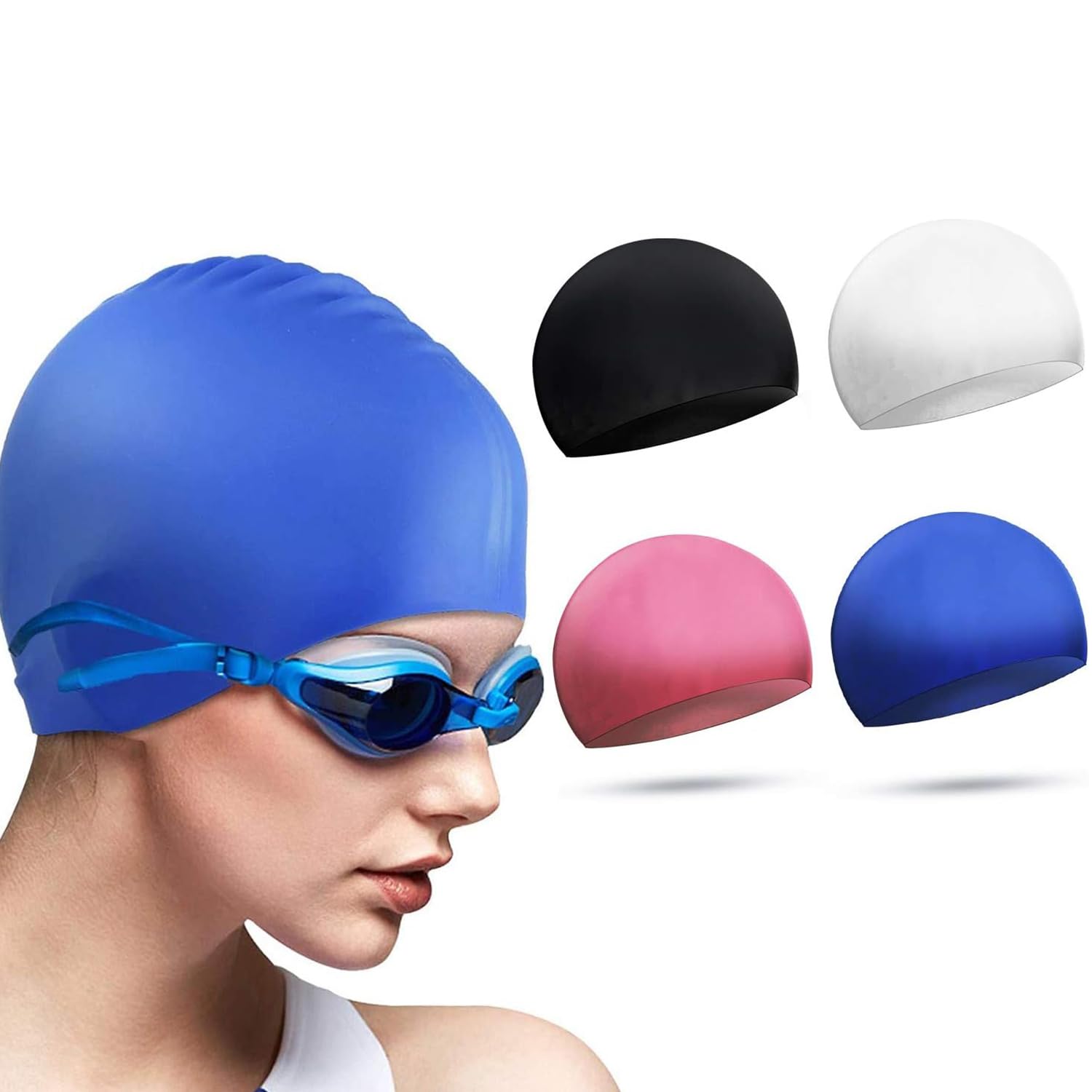DECYOOL 4 juegos de gorra de natación de silicona, impermeable con clip de nariz de silicona y tapones para los oídos