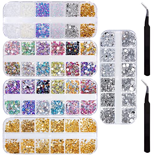 Nagel Kunst Strass Multi Design Nail Art Rhinestone Kit 5 Boxes Nail Art Crystals Diamonds mit 2 Pinzetten for 3D Nail Art Design DIY Dekorationen