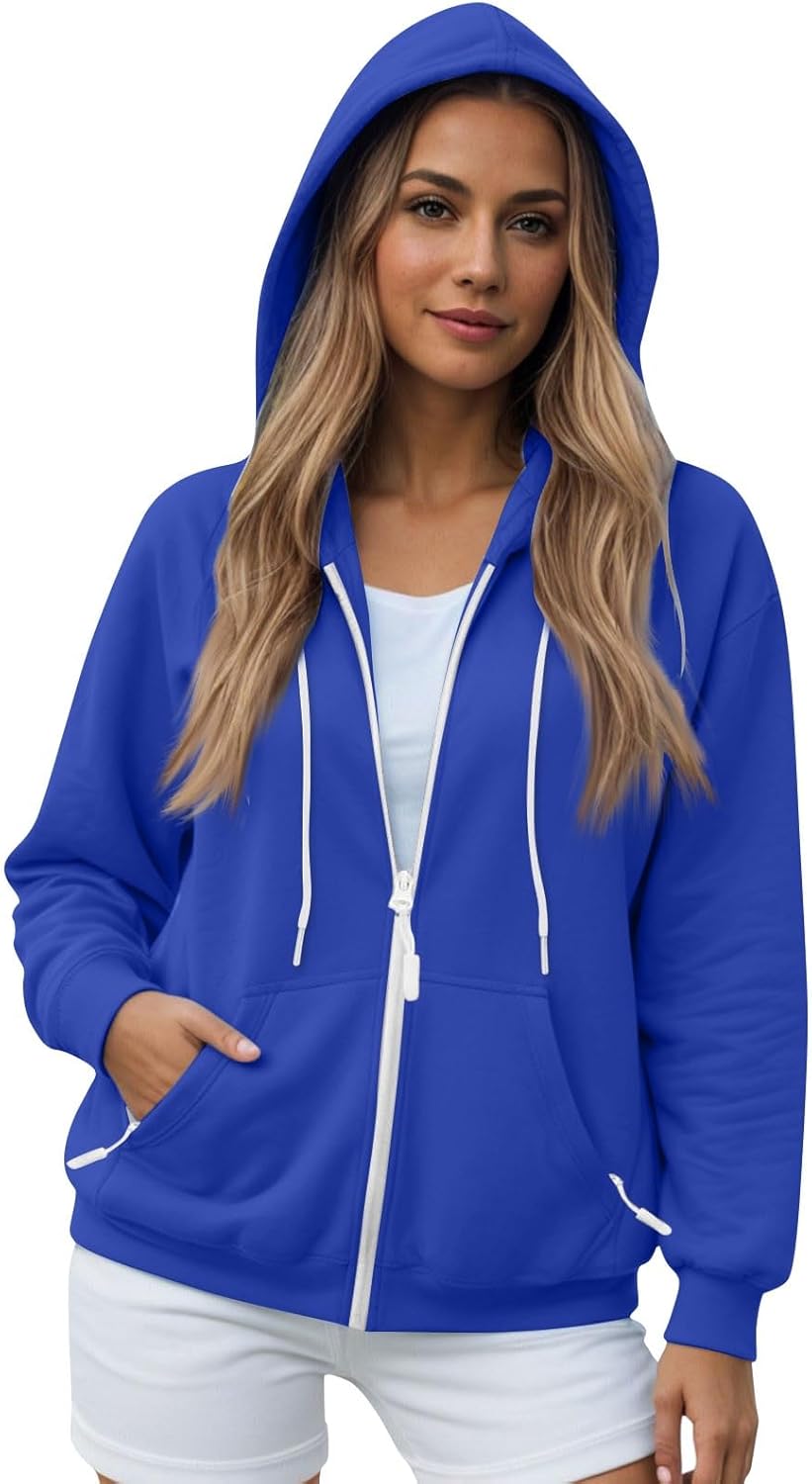 Womens Drawstring Zip Up Hoodies Oversized Sweatshirts Fall Fashion Outfits Casual Jackets Winter Clothes