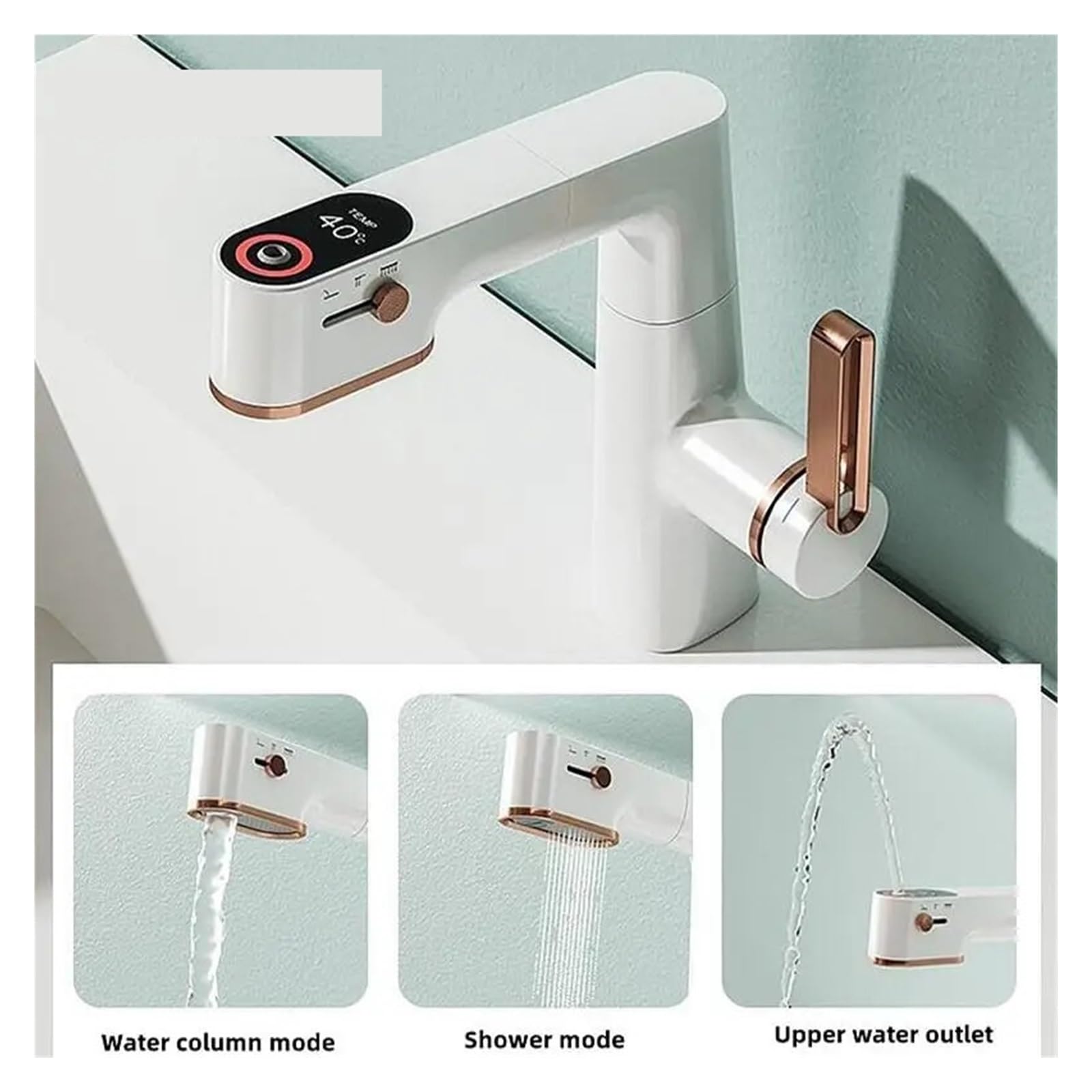 Wielofunkcyjne baterie łazienkowe, wyciągana bateria umywalkowa, bateria zlewozmywakowa, Gourmet LED Temperatura kran 360° Armatura Żuraw Mosiądz do kuchni, łazienki, rodziny, hotelu(GoldGungrey)