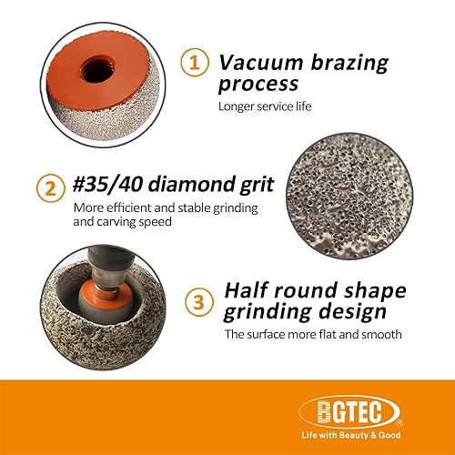 Miniatura 4 de BGTEC Brocas de fresado de diamante, broca esférica de piedra de 1.969 in, adaptador hexagonal para maceta de piedra, adoquín, mármol, granito,