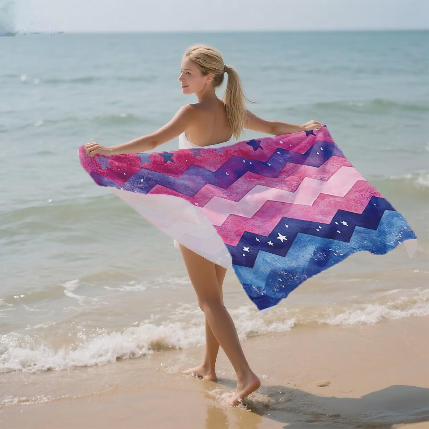 Toalla Playa Microfibra 150x200 Onda Diseño Super Absorbente Sin Arena Toalla Playa, con Cuerda Elástica, Ligero, Hombre, Mujer Ideal Toallas de Baño, Aplicable Gimnasio,Viajes, Natación, Rosa p-365