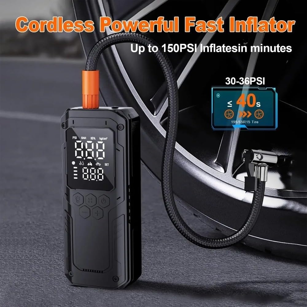 Inflador Ruedas Coche Bomba de Aire para Coche de 150PSI, Inflador de neumáticos Digital, compresor de Aire con Cable de alimentación de 12V CC Compresores de Aire portátiles