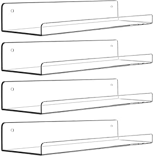 Cerpourt Acrylic Floating Wall Ledge Shelf, Wall Mounted Nursery Kids Bookshelf, Invisible Spice Rack, Clear Bathroom Storage Shelves Display,Acrylic 15