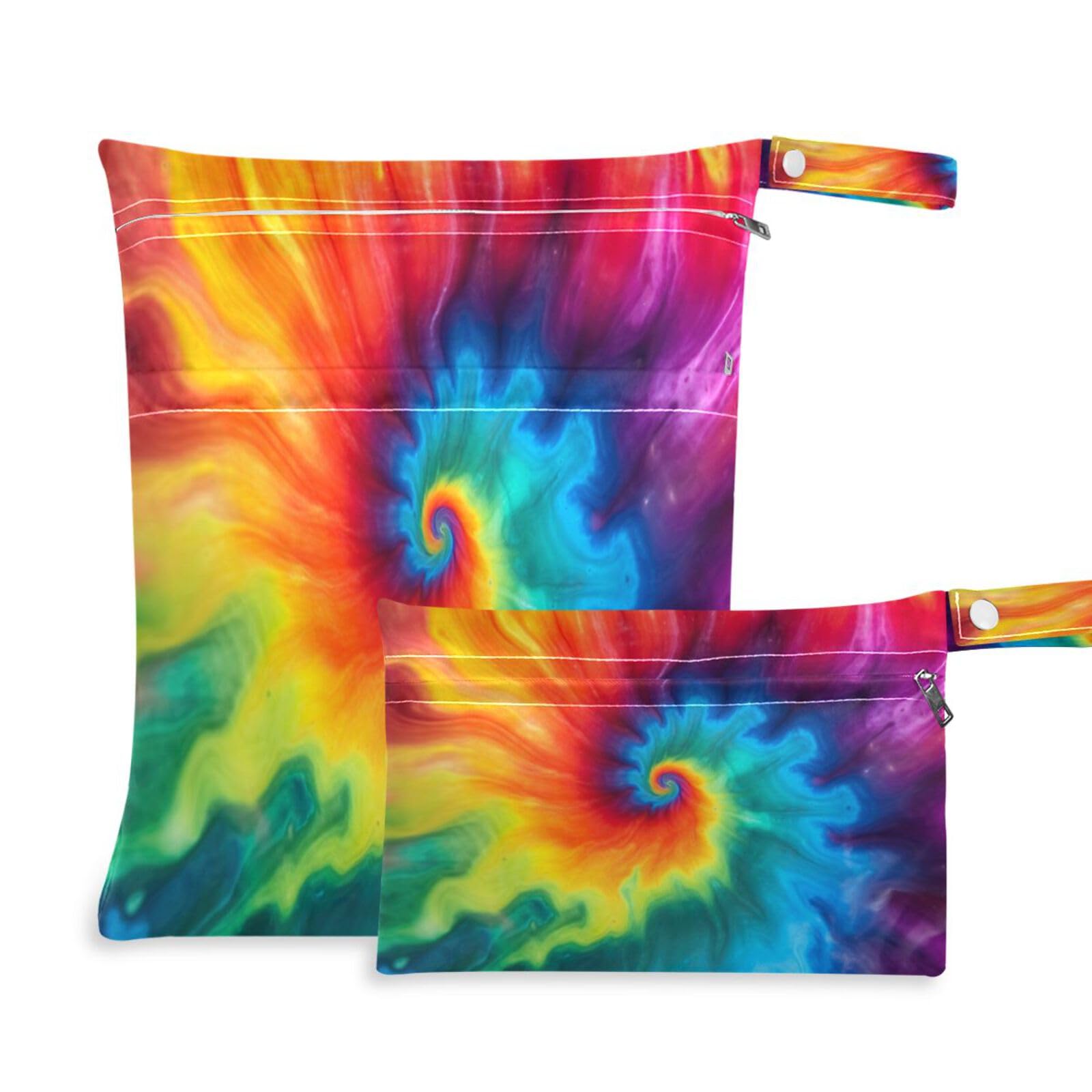 ATTX Abstract Floral Watercolor Wet Dry Bags 2-Pack - Reusable Cloth Diaper Storage for Travel, Beach & Gym | Multi-Use Waterproof Bags for Swimsuits, Baby Clothes, Sports Gear#537